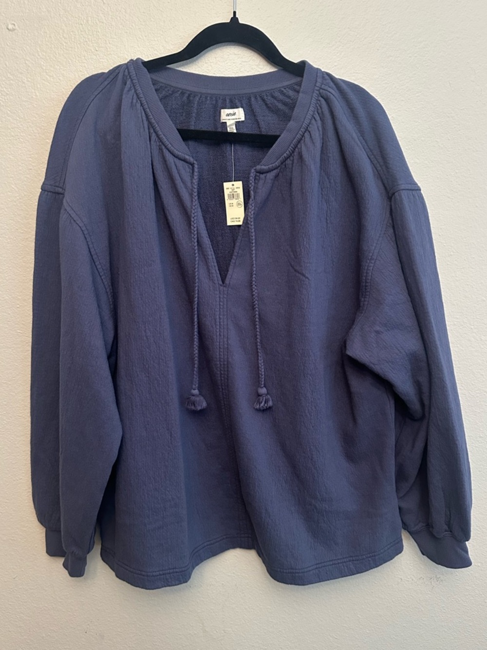 aerie Navy Pullover Hoodie with Tassel Drawstrings